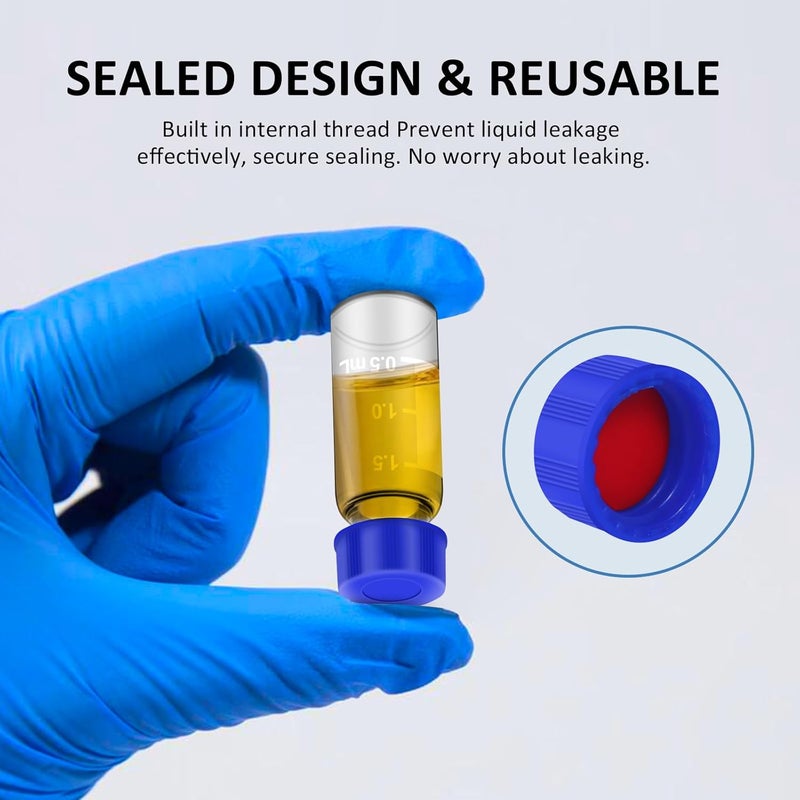 LVDALAB Blue Solid Polypropylene Cap Chromatography vials Caps, Red Silicone Septa with Ribbed Thread Screw Cap, Accessary for 1.5ml 18.ml 2ml 9-425 HPLC Autosampler Vials Pack of 100(Caps Only) - Image 4